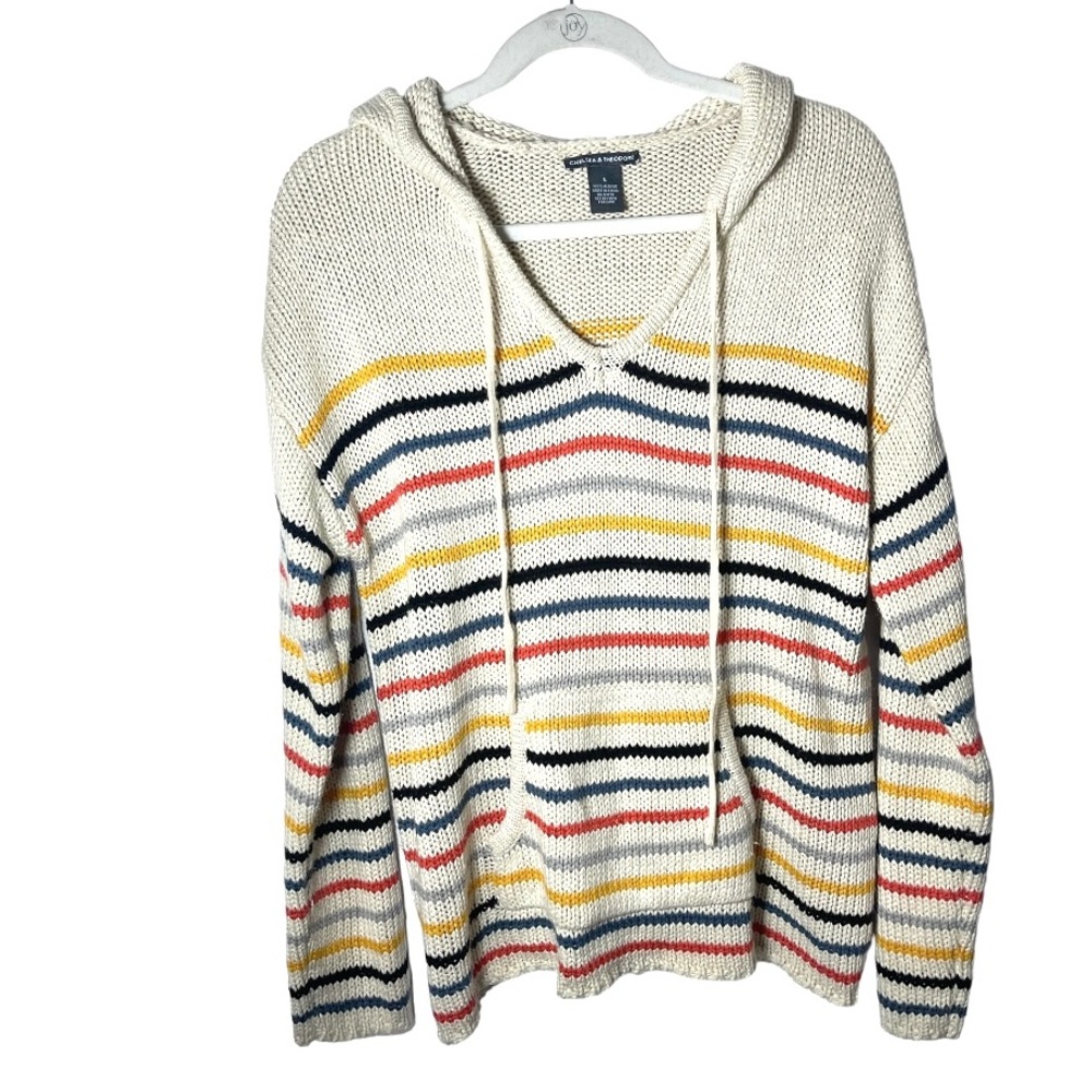 Chelsea And Theodore Multi-Colored Striped Hooded Sweater‎ L